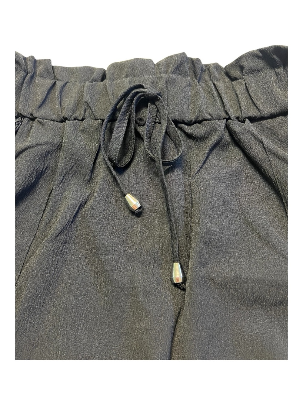 NWOT Black Paperbag Waist Shorts Hollow Out Hem Detail | Size M - Picture 4 of 9